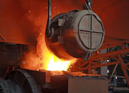 red-hot molten steel in a iron and steel enterprise production scene